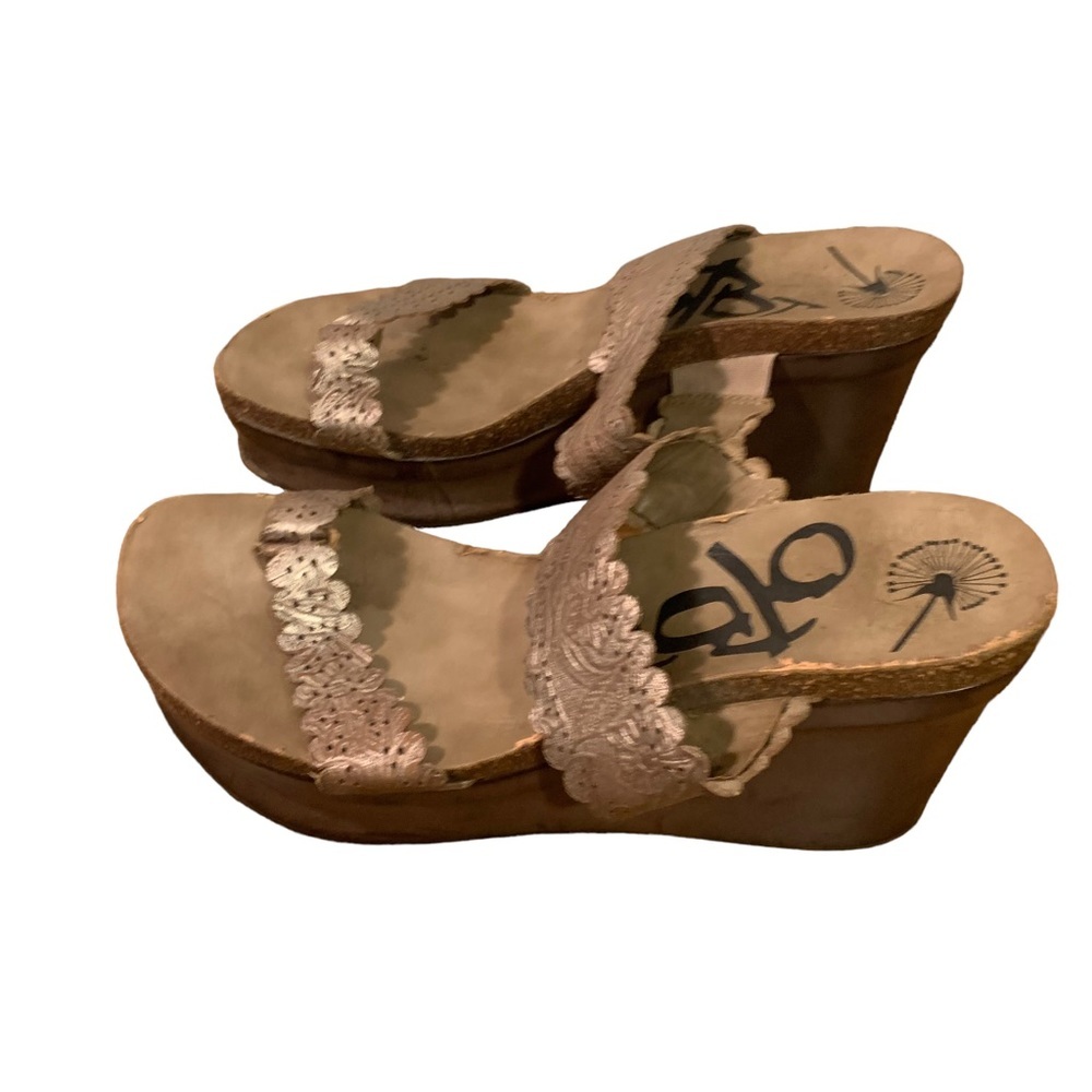 OTBT pewter leather beach park wedge sandals size 9.5 women's metallic shoes - Picture 3 of 7